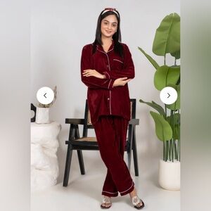 Women's Burgundy/ Maroon Velvet Pajama Set